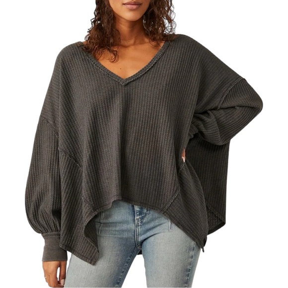 Free People Tops - FREE PEOPLE Black Coraline Thermal Shirt - Long Sleeve